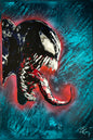 A dynamic painting inspired by Venom, showcasing a chaotic yet artistic blend of black and white textures.