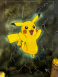 A vibrant painting inspired by Pikachu, with electric energy radiating from bold yellow hues.