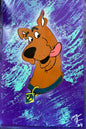 A playful painting inspired by Scooby-Doo, with vibrant colors and elements evoking mystery and fun.